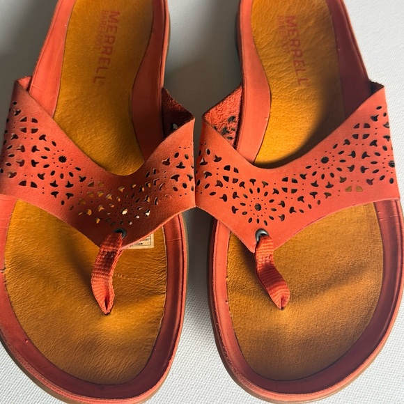Merrell Barefoot Moroccan Orange Laser Cut Flip Flop Sandals Women's Size 7 - Picture 3 of 6